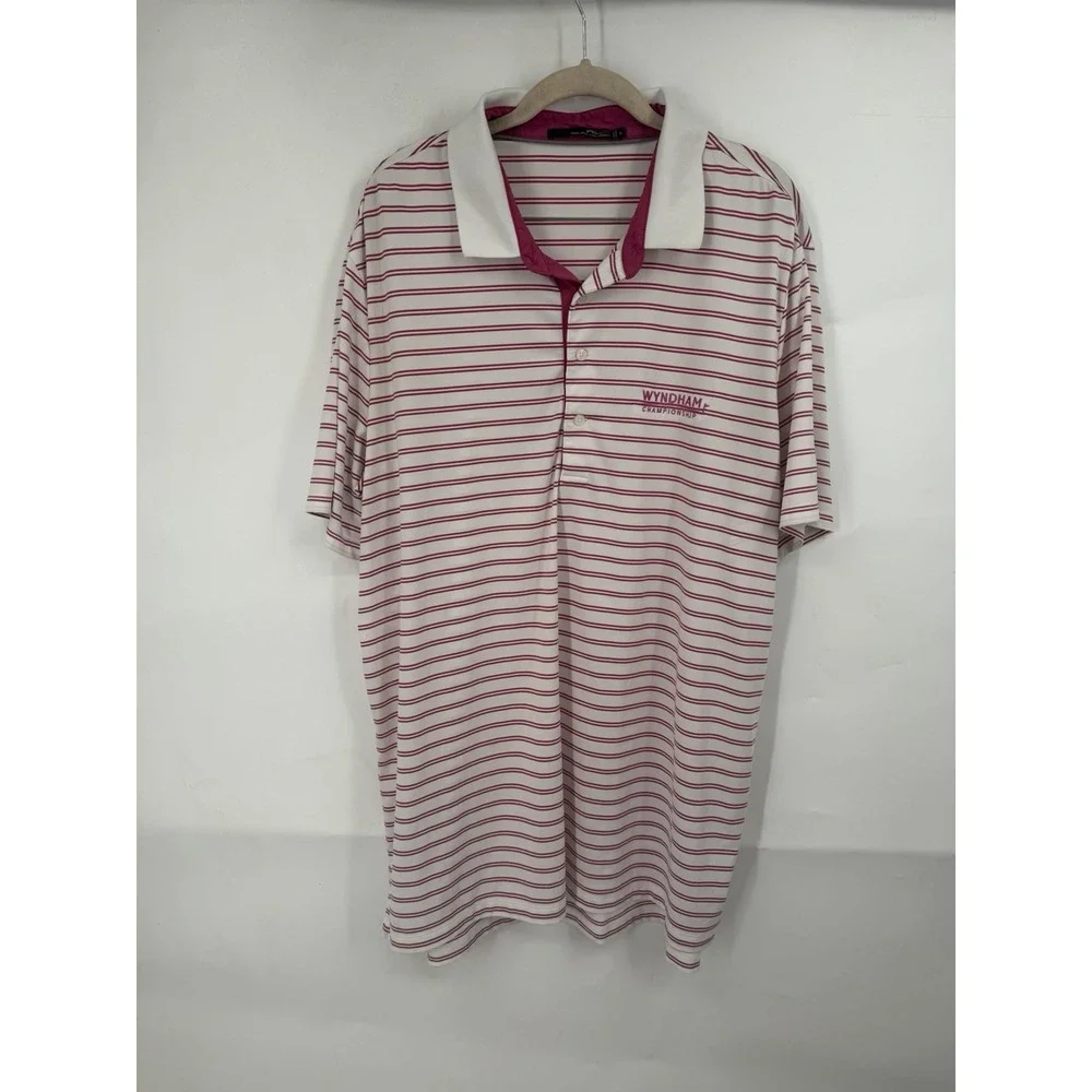 RLX Ralph Lauren Pink Striped White Men XL Short Sleeve Golf Polo Shirt Preppy